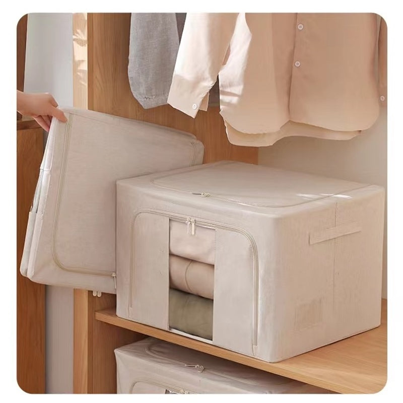 No.YWCY01 high-quality Tianshan cotton and linen fabric foldable storage box 66L, washable household clothes storage box, wardrobe organization and storage