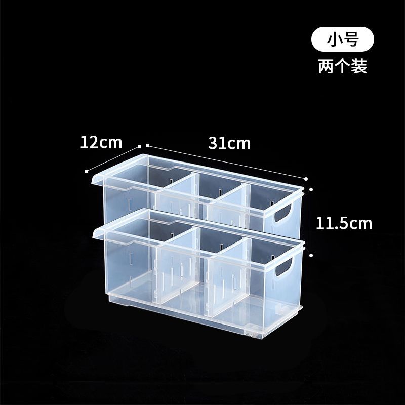 No.YXS99 透明收納盒 帶滾輪方便推拉 可拆卸隔板 櫥櫃抽屜收納籃 冰箱收納盒 食品級保鮮盒 餃子雞蛋儲物盒(2個裝)