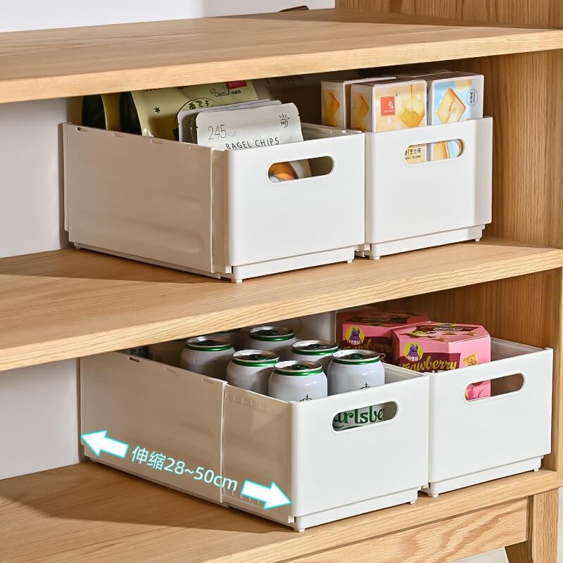 No.WYS8648 Retractable right angle storage box pull-out plastic storage basket multi-size stackable storage drawer box