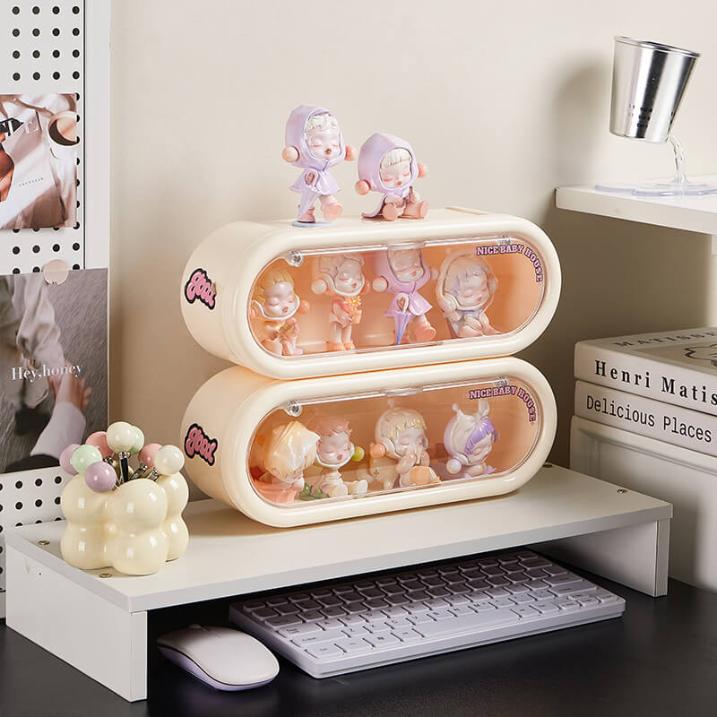 No.700 Handheld Office Blind Box Storage Display Rack Storage Box Wall Hanging No-Punch Bubble Mart Handheld Office Blind Box Toy Wall Cream Wind Dustproof Box Handheld Display Box