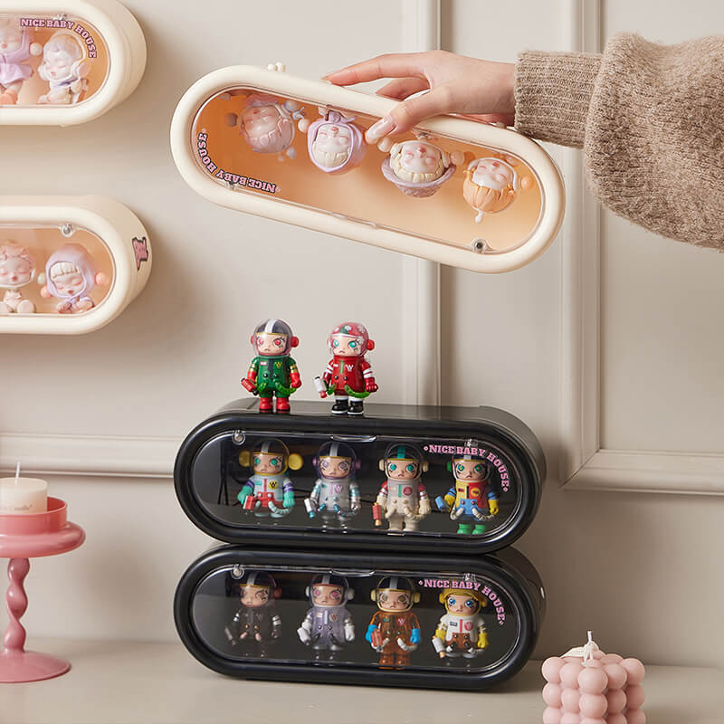No.700 Handheld Office Blind Box Storage Display Rack Storage Box Wall Hanging No-Punch Bubble Mart Handheld Office Blind Box Toy Wall Cream Wind Dustproof Box Handheld Display Box