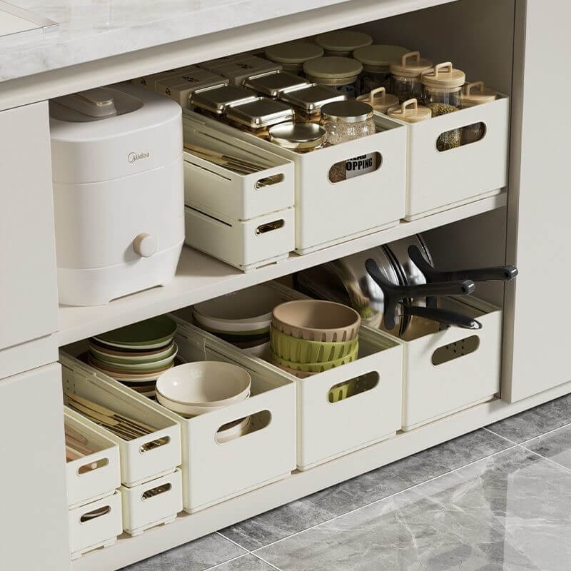 No.WYS8648 Retractable right angle storage box pull-out plastic storage basket multi-size stackable storage drawer box