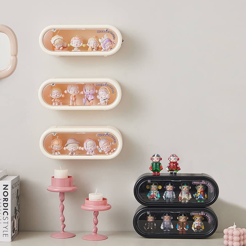 No.700 Handheld Office Blind Box Storage Display Rack Storage Box Wall Hanging No-Punch Bubble Mart Handheld Office Blind Box Toy Wall Cream Wind Dustproof Box Handheld Display Box