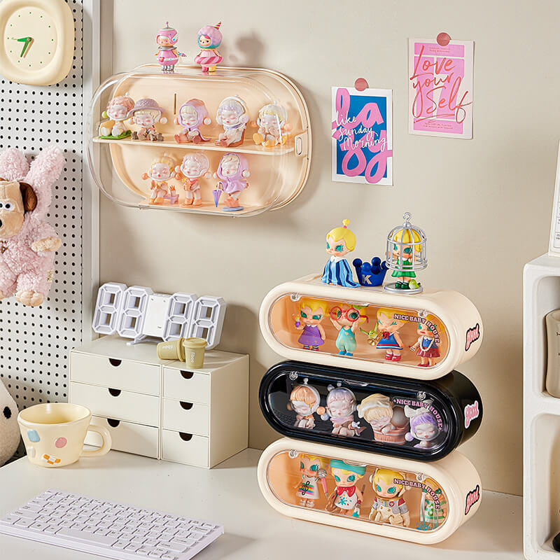 No.700 Handheld Office Blind Box Storage Display Rack Storage Box Wall Hanging No-Punch Bubble Mart Handheld Office Blind Box Toy Wall Cream Wind Dustproof Box Handheld Display Box