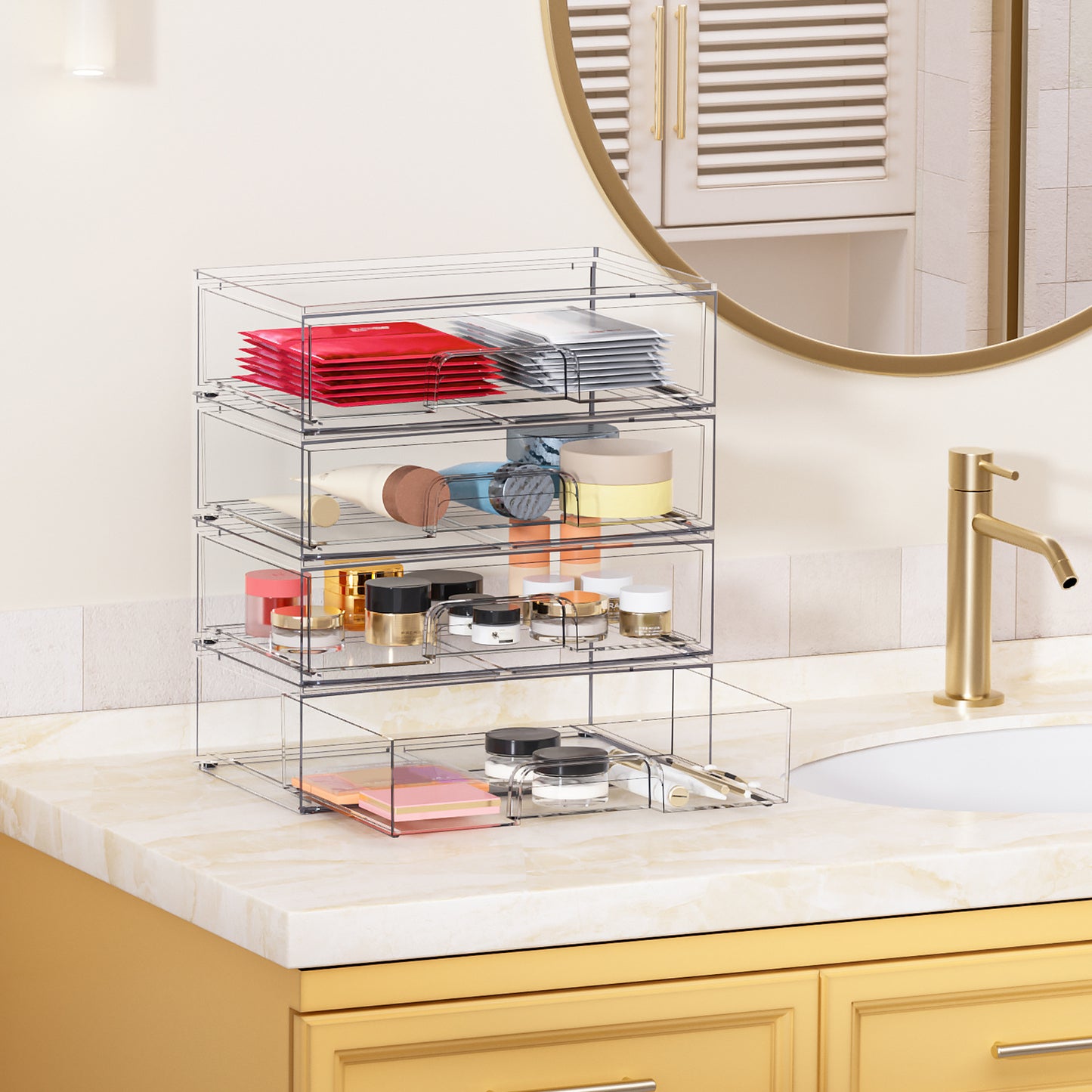 No.H02036PET transparent storage box desktop jewelry box household transparent skin care product storage box transparent dust-proof drawer cosmetics storage box desktop stationery storage box