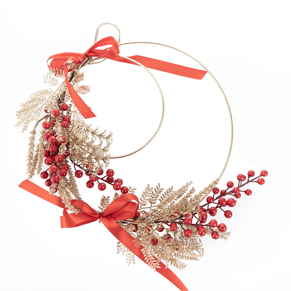 No.CF01056 Gold Double Ring Wheat Ear Wall Hanging Christmas New Year Flower Holly Red Fruit INS Style Simulation Flower Home Decoration Wedding Wholesale