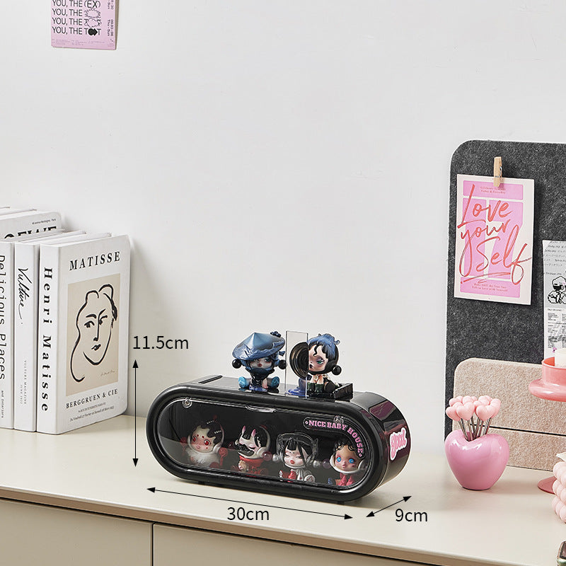 No.700動漫手辦公仔盲盒收納展示架收納盒 壁掛免打孔泡泡瑪特手辦公仔盲盒玩具墻 奶油風防塵盒手辦展示盒