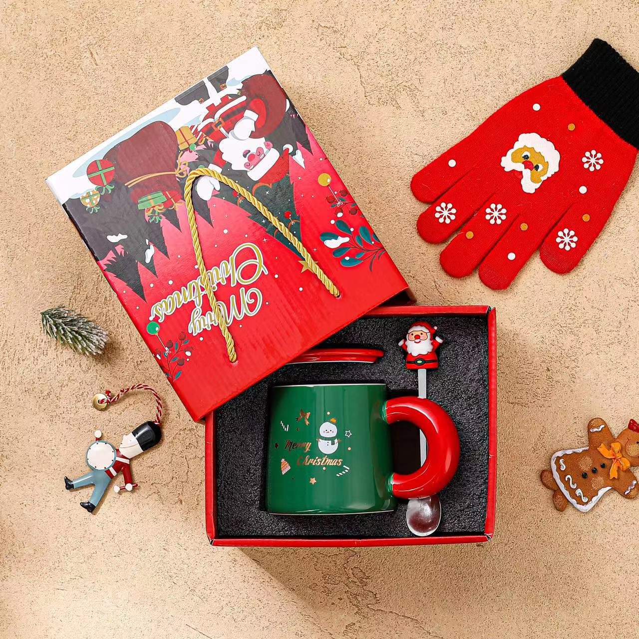 No.KBJ129 Christmas Ceramic Cup Contrast Color Mug Christmas Couple Cup Gift Souvenir with Lid Spoon Household Water Cup Factory Wholesale