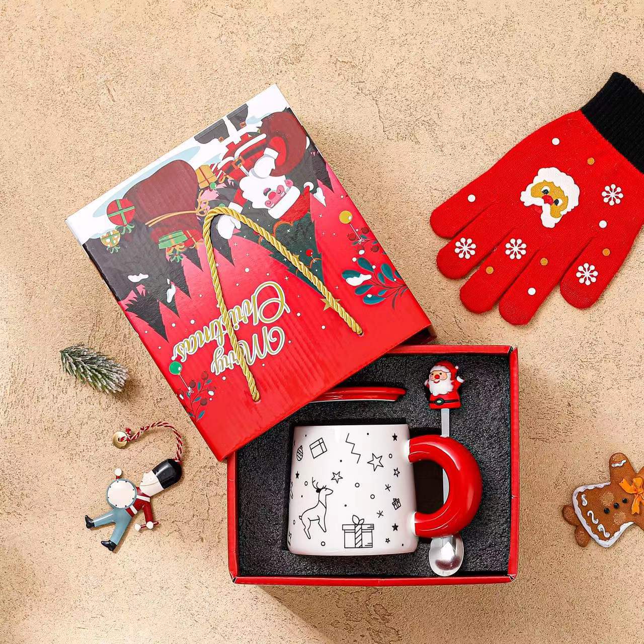 No.KBJ129-2 Christmas contrasting color cartoon ceramic cup Santa Claus mug gift souvenir water cup with lid spoon cup