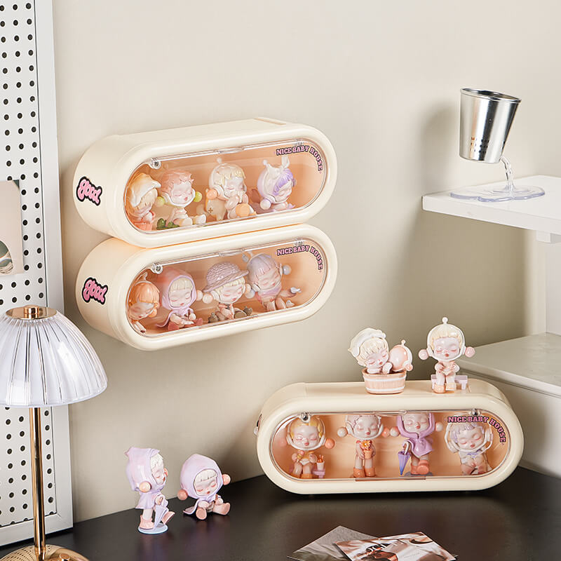 No.700 Handheld Office Blind Box Storage Display Rack Storage Box Wall Hanging No-Punch Bubble Mart Handheld Office Blind Box Toy Wall Cream Wind Dustproof Box Handheld Display Box