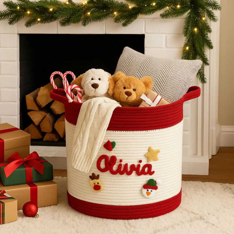 No.CM-02 客製化棉繩聖誕收納籃 可印名字和圖案 聖誕節禮物籃