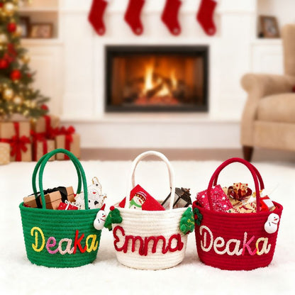 No.CM-STL01 客製化棉繩聖誕收納籃 個性化姓名禮籃 聖誕節禮物籃
