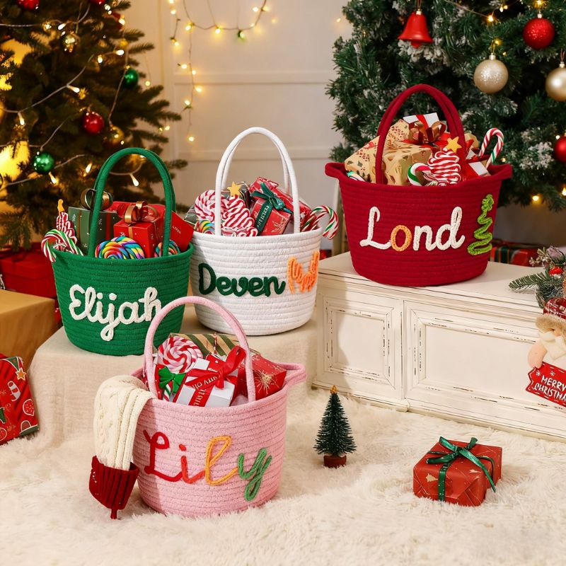 No.CM-STL01 客製化棉繩聖誕收納籃 個性化姓名禮籃 聖誕節禮物籃