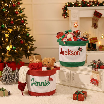 No.CM-02 客製化棉繩聖誕收納籃 可印名字和圖案 聖誕節禮物籃