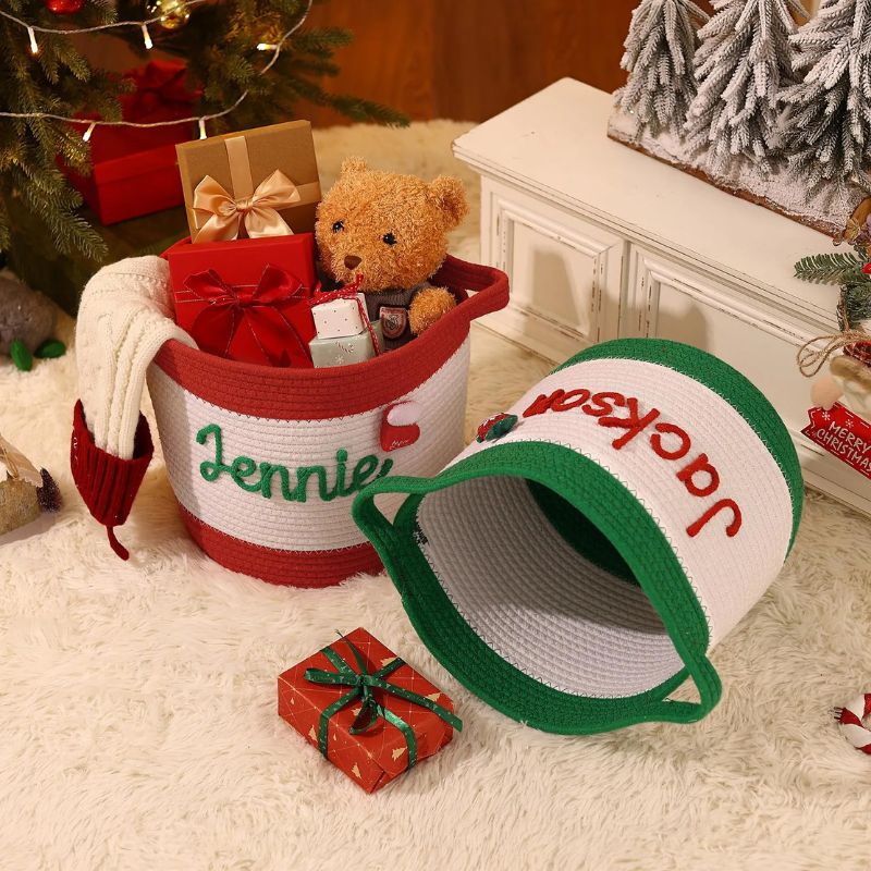 No.CM-02 客製化棉繩聖誕收納籃 可印名字和圖案 聖誕節禮物籃