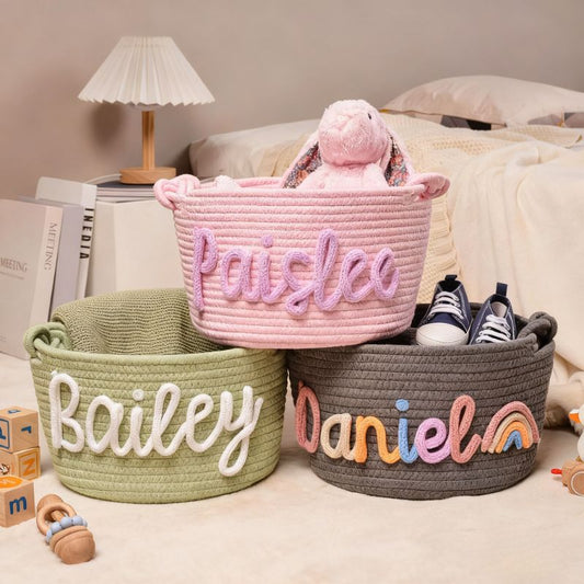 No.CG-BZ01 客製化收納籃 棉繩編織玩具籃 姓名定制禮物籃