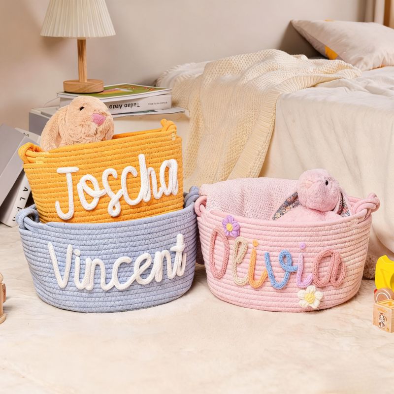 No.CG-BZ01 客製化收納籃 棉繩編織玩具籃 姓名定制禮物籃
