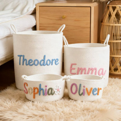 No.CG-ZLTS01 客製化棉繩洗衣籃 客製名字手工收納籃  玩具籃 寵物專用籃 新生兒派對禮盒