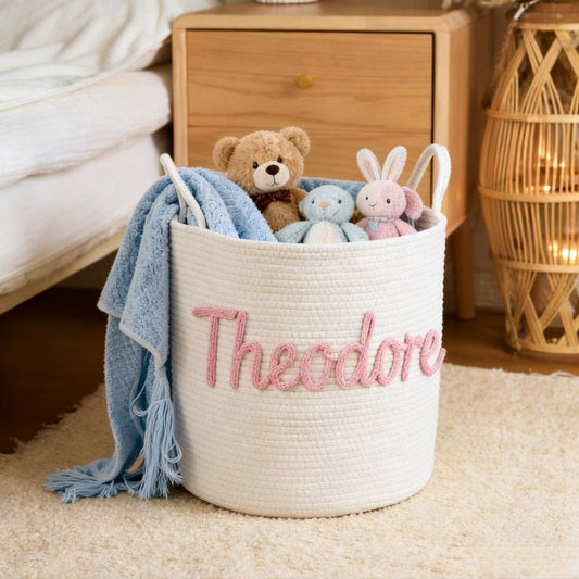 No.CG-ZLTS01 客製化棉繩洗衣籃 客製名字手工收納籃  玩具籃 寵物專用籃 新生兒派對禮盒