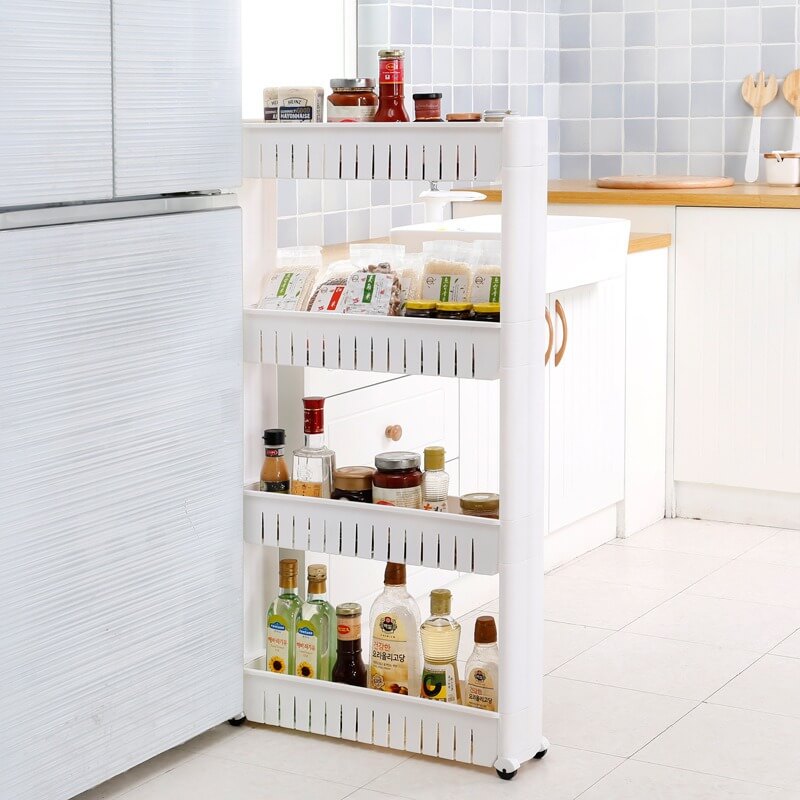 No.WYS8025 Removable corner storage rack for kitchen and bathroom gaps with pulleys, multi-layer rack, anti-drop design, narrow gap storage