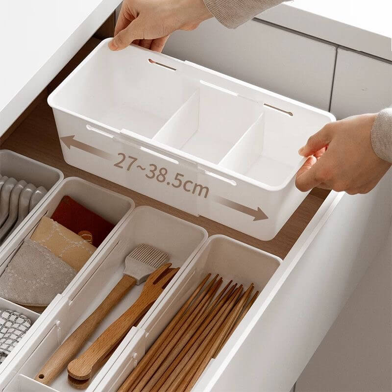 No. AW2309003 Retractable storage box with dividers, drawer organization and storage box, home kitchen tableware storage drawer, underwear organization box, plastic compartment storage box