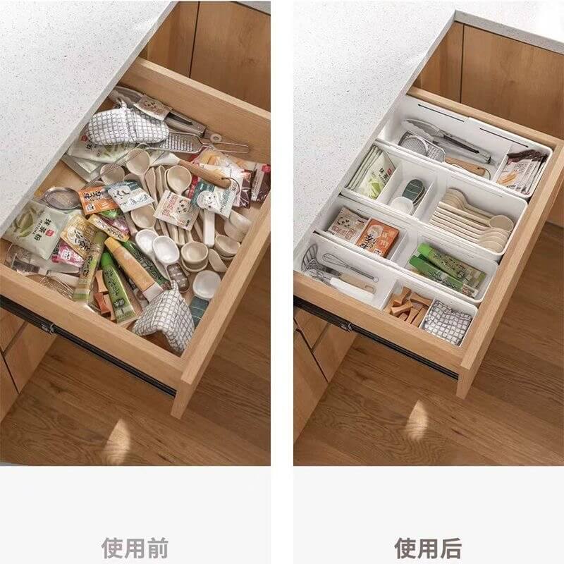 No. AW2309003 Retractable storage box with dividers, drawer organization and storage box, home kitchen tableware storage drawer, underwear organization box, plastic compartment storage box