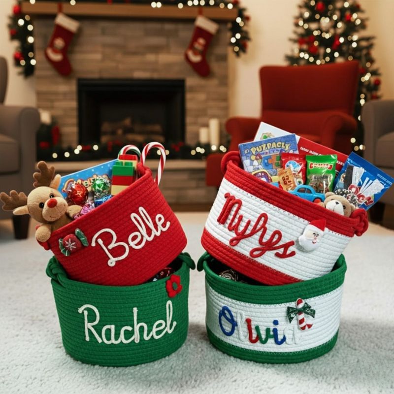 No.CM-BZ01 客製化棉繩聖誕收納籃 個性化姓名禮籃 聖誕節禮物籃