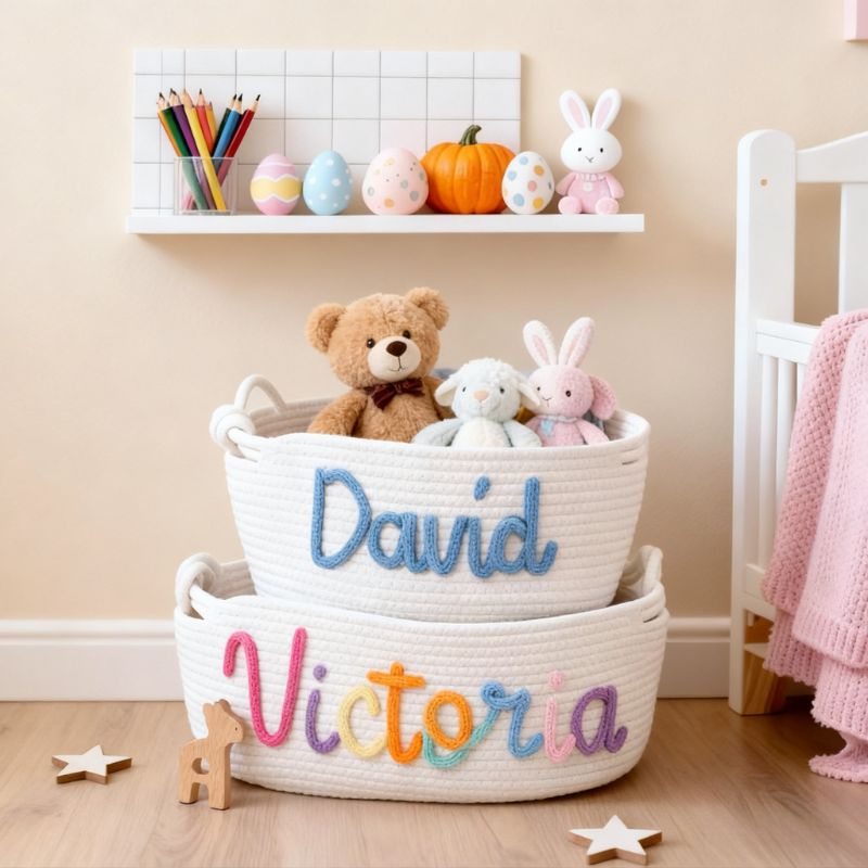 No.CG-BZ02 客製化手工棉繩收納籃 可印名字&圖案 嬰兒禮物 居家收納 節慶禮籃
