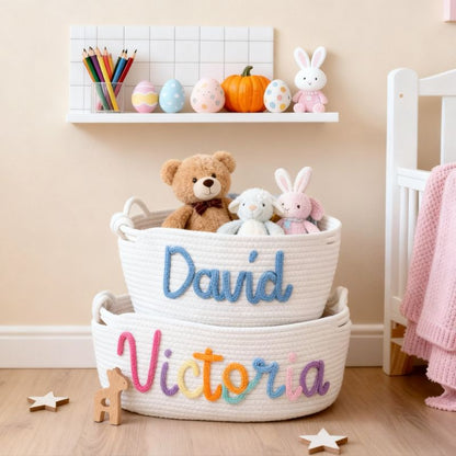 No.CG-BZ02 客製化手工棉繩收納籃 可印名字&圖案 嬰兒禮物 居家收納 節慶禮籃
