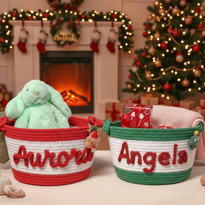No.CM-BZ01 客製化棉繩聖誕收納籃 個性化姓名禮籃 聖誕節禮物籃