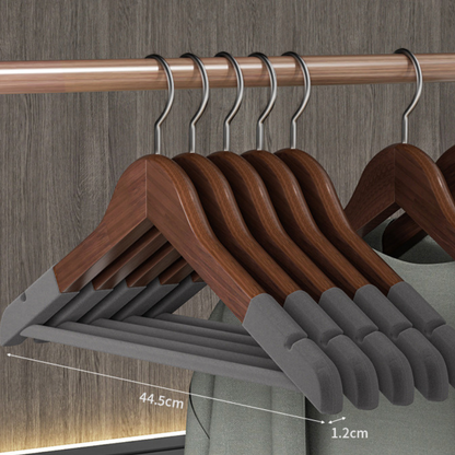 No.LL-00MTZR-P66 non-marking non-slip flocked solid wood clothes hanger [10 pieces]