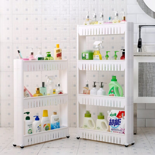No.WYS8025 Removable corner storage rack for kitchen and bathroom gaps with pulleys, multi-layer rack, anti-drop design, narrow gap storage