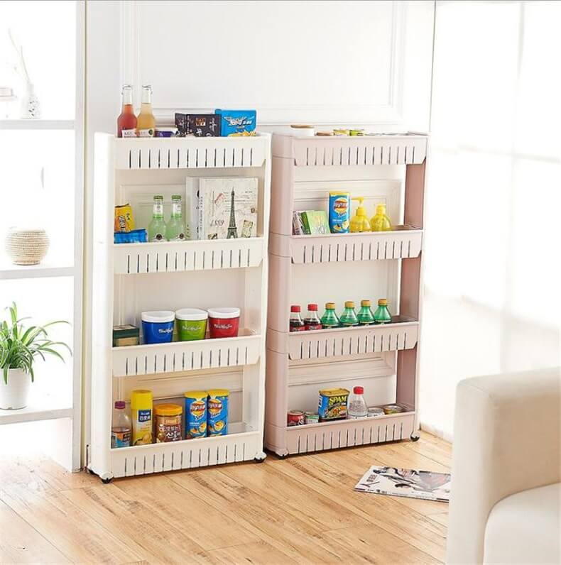 No.WYS8025 Removable corner storage rack for kitchen and bathroom gaps with pulleys, multi-layer rack, anti-drop design, narrow gap storage