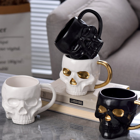 No.KL002 Skull Bar Mug Halloween Limited Minimalist Stroke Ceramic Coffee Mug Office Dedicated Couple Gift Niche Literary Must-Have