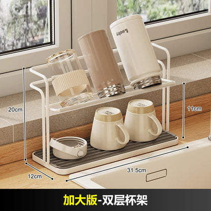 No.ZM90 Japanese simple water cup holder home desktop double-layer cup holder upside down drain rack tea set teacup water cup storage rack