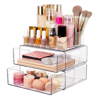 No.HK02181 Transparent PET cosmetics storage box, high-end, large-capacity, dust-proof, lipstick, makeup and skin care products storage display stand, desktop stationery storage box, desk storage