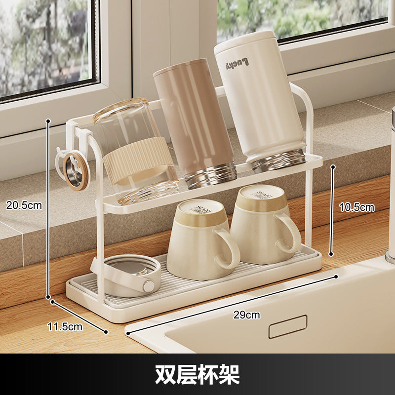 No.ZM90 Japanese simple water cup holder home desktop double-layer cup holder upside down drain rack tea set teacup water cup storage rack