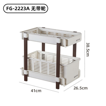 No. FG-2223A/FG-2223B奶油風復古櫥櫃下水槽帶輪子置物架小推車 有轆廚房臺面調料收納架 浴室收納架 桌下收納車