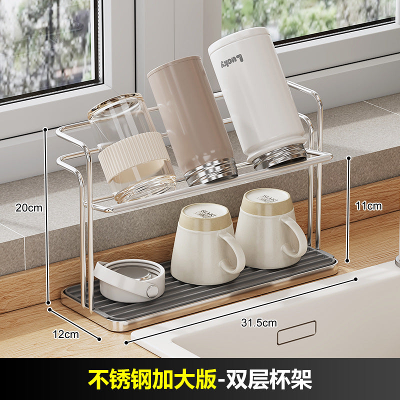 No.ZM90 Japanese simple water cup holder home desktop double-layer cup holder upside down drain rack tea set teacup water cup storage rack