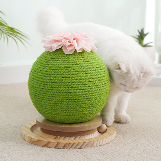 No.xile05 sisal ball cat scratching ball with solid wood track chassis wear-resistant and non-shedding vertical claw grinder cat toy