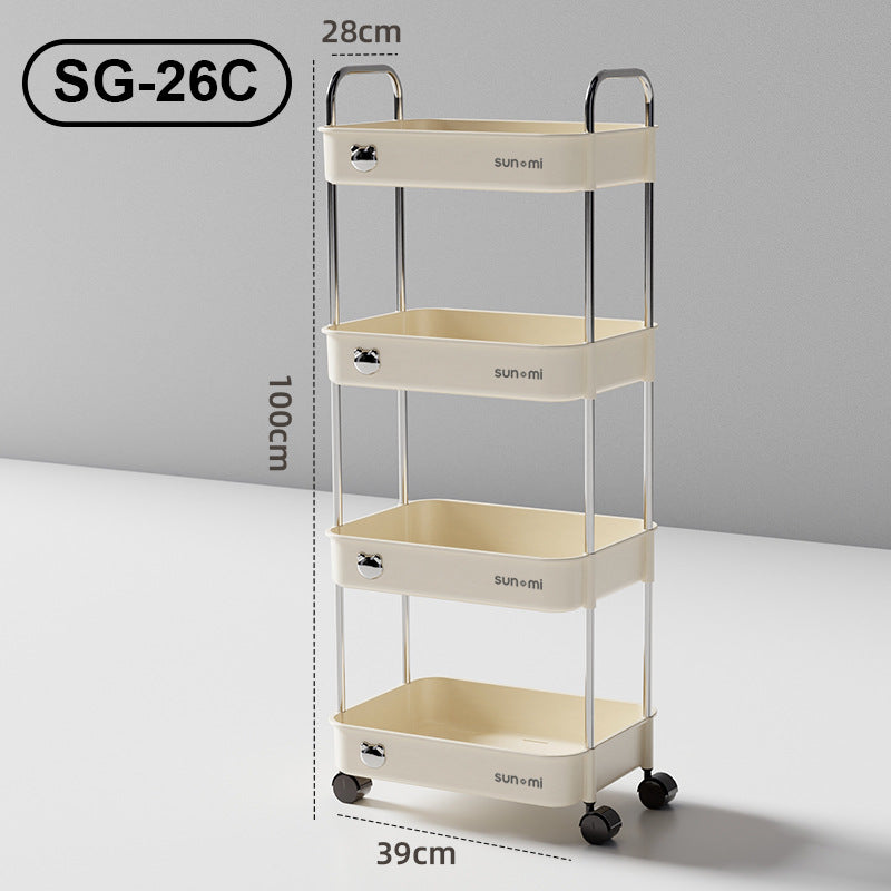 No.SG-26/SG-27 cream style kitchen storage rack with reel trolley with reel shelf living room kitchen snack fruit drink storage narrow slit storage under table storage cart