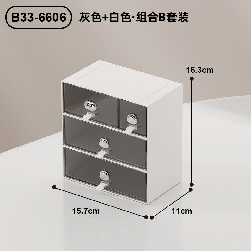 No. B33-6606A/B33-6606B輕奢高級感抽屜式辦公桌面文具收納盒 書桌學習桌面格子收納盒 梳妝枱收納盒