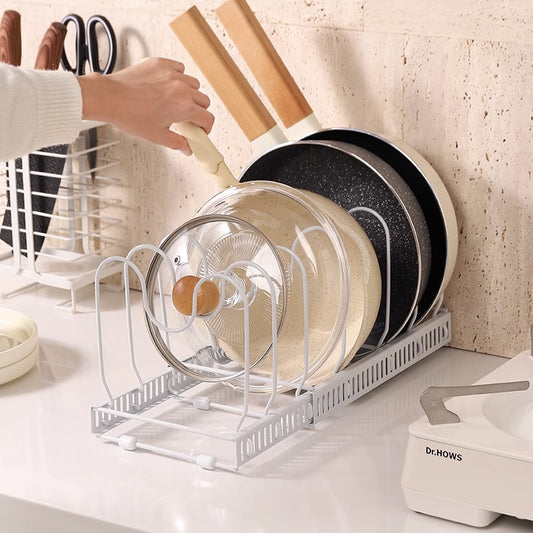 No.SYK-1195 Cabinet pot storage rack multi-functional punch-free adjustable kitchen pot lid storage rack countertop dish draining rack