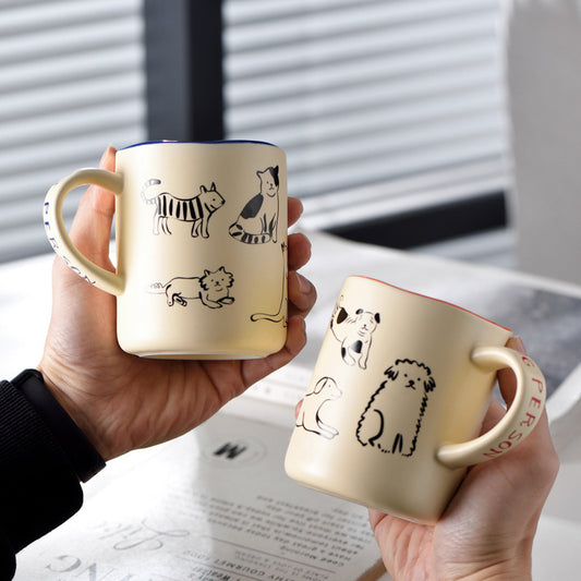 No.AL700440836743 Puppy Cup Couple Cup Gift Creative Cartoon Cute Cat Dog Mug Milk Cup Office Coffee Ceramic Cup