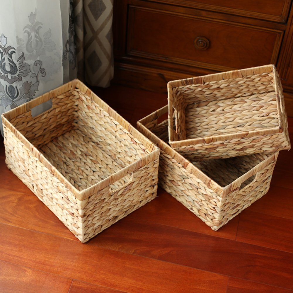 No.PBHLC handmade straw storage basket rectangular water hyacinth grass storage box