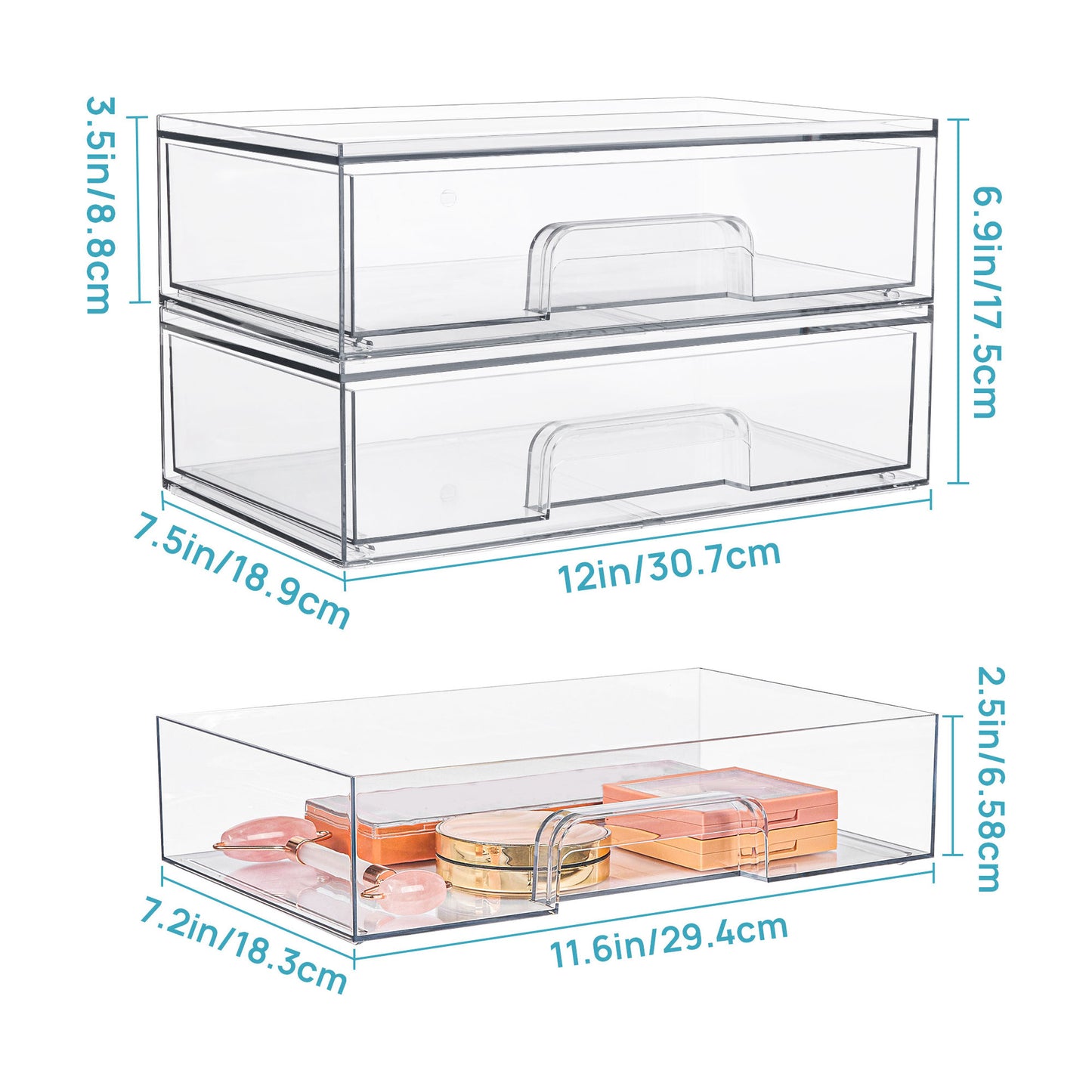 No.H02036PET transparent storage box desktop jewelry box household transparent skin care product storage box transparent dust-proof drawer cosmetics storage box desktop stationery storage box