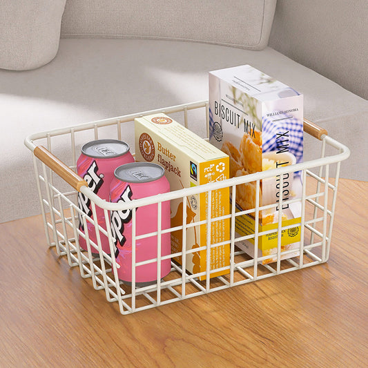 No.SYB297 Japanese style Nordic style simple wooden stick handle storage basket iron storage basket iron frame 【2 pieces】