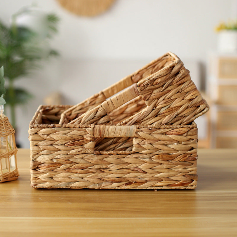 No.F22B1132A-BPY Straw storage basket Hand-woven storage basket Desktop organization sundries keys cosmetics storage box