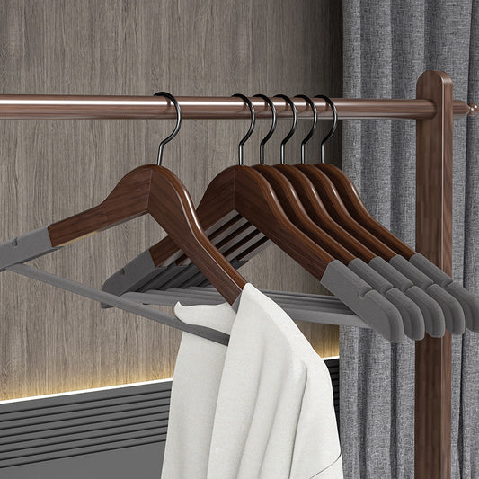 No.LL-00MTZR-P66 non-marking non-slip flocked solid wood clothes hanger [10 pieces]