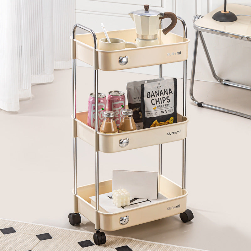 No.SG-26/SG-27 cream style kitchen storage rack with reel trolley with reel shelf living room kitchen snack fruit drink storage narrow slit storage under table storage cart